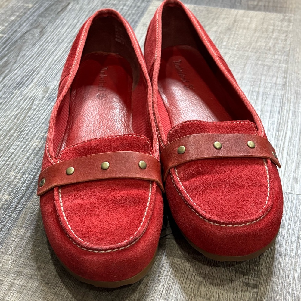 Timberland Red Suede Loafers Size 9.5, EUC